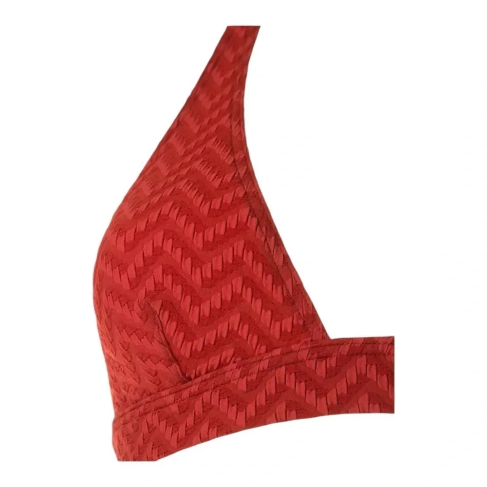 ERES Zigzag-Pattern Triangle Bikini Top - High Waist Brief - Ginger Brow…